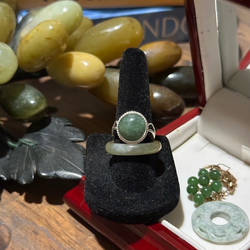 Silver Burmese Jade Cabochon Ring
